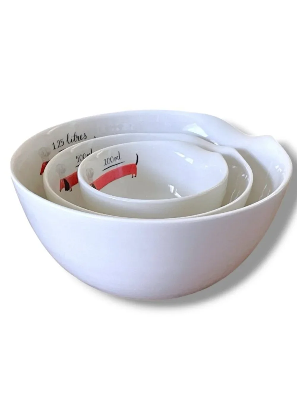 Fenella Smith Set of 3 Mixing Nesting Bowls Dachshund Chef Dog Lover Ceramic